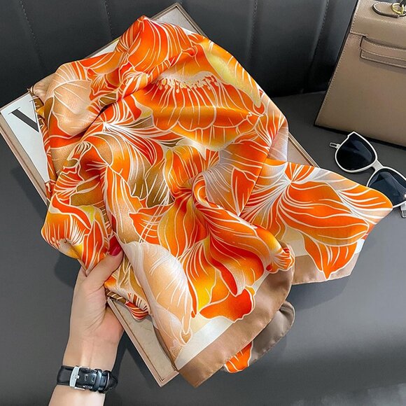 Women’s Satin Silk Scarf 70x35in Lightweight Sun Protection Multiple Styles - Picture 4 of 5